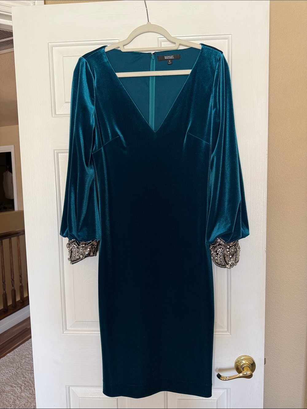 Badgley Mischka velvet dress , dark teal, size 8